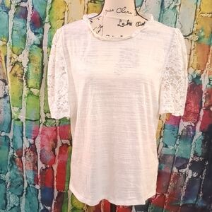 White Lace Sleeve Women's Top